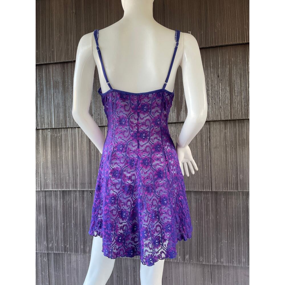 🔥Vintage Y2K Frederic Of Hollywood Purple Lace Babydoll Lace Up Coquette Dainty - Picture 3 of 16
